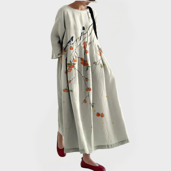 Elegantné Maxi Šaty z Ľanu s Vyšívanou Kvetinovou Čipkou