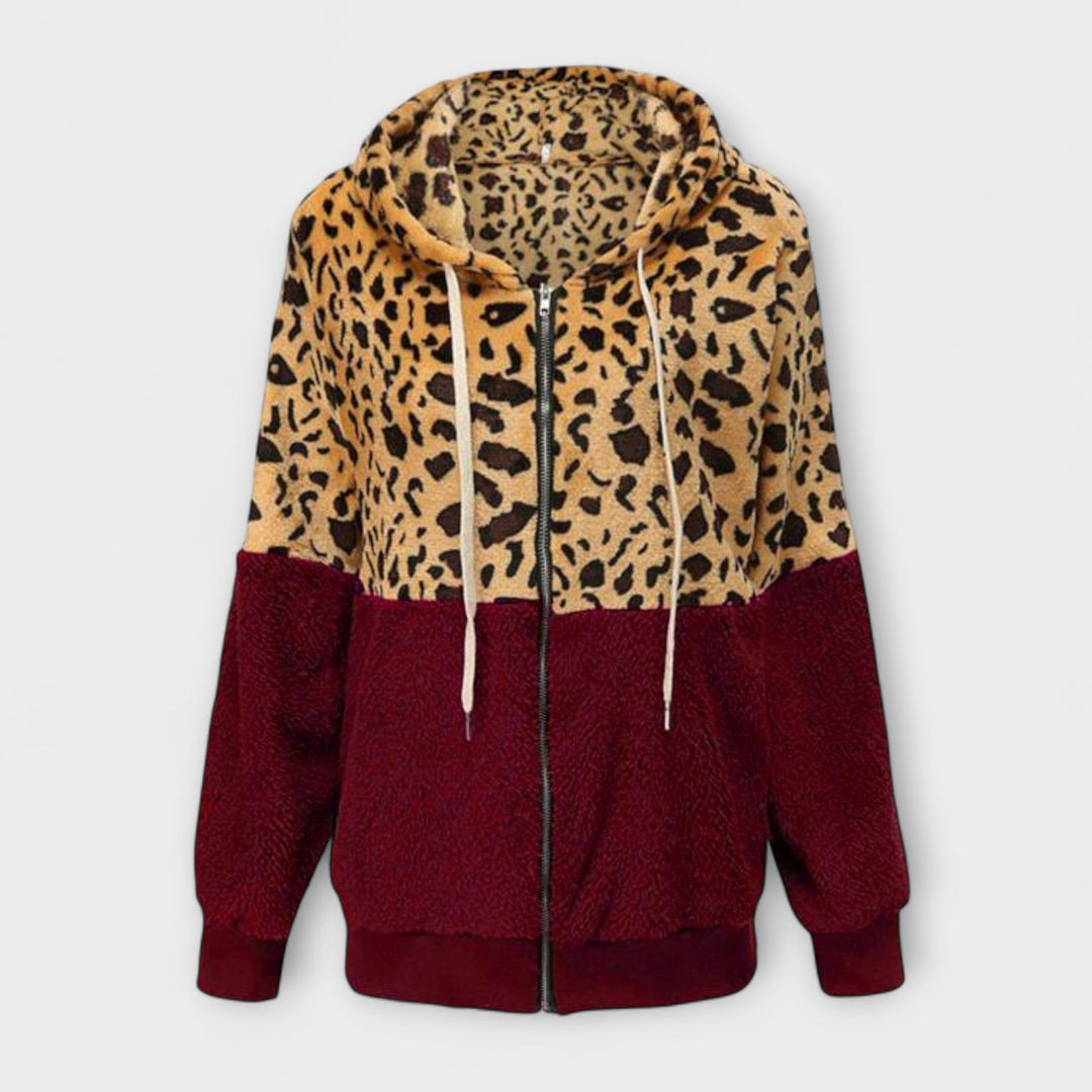 Lea - Fleece mikina s kapucňou v leopardom vzore