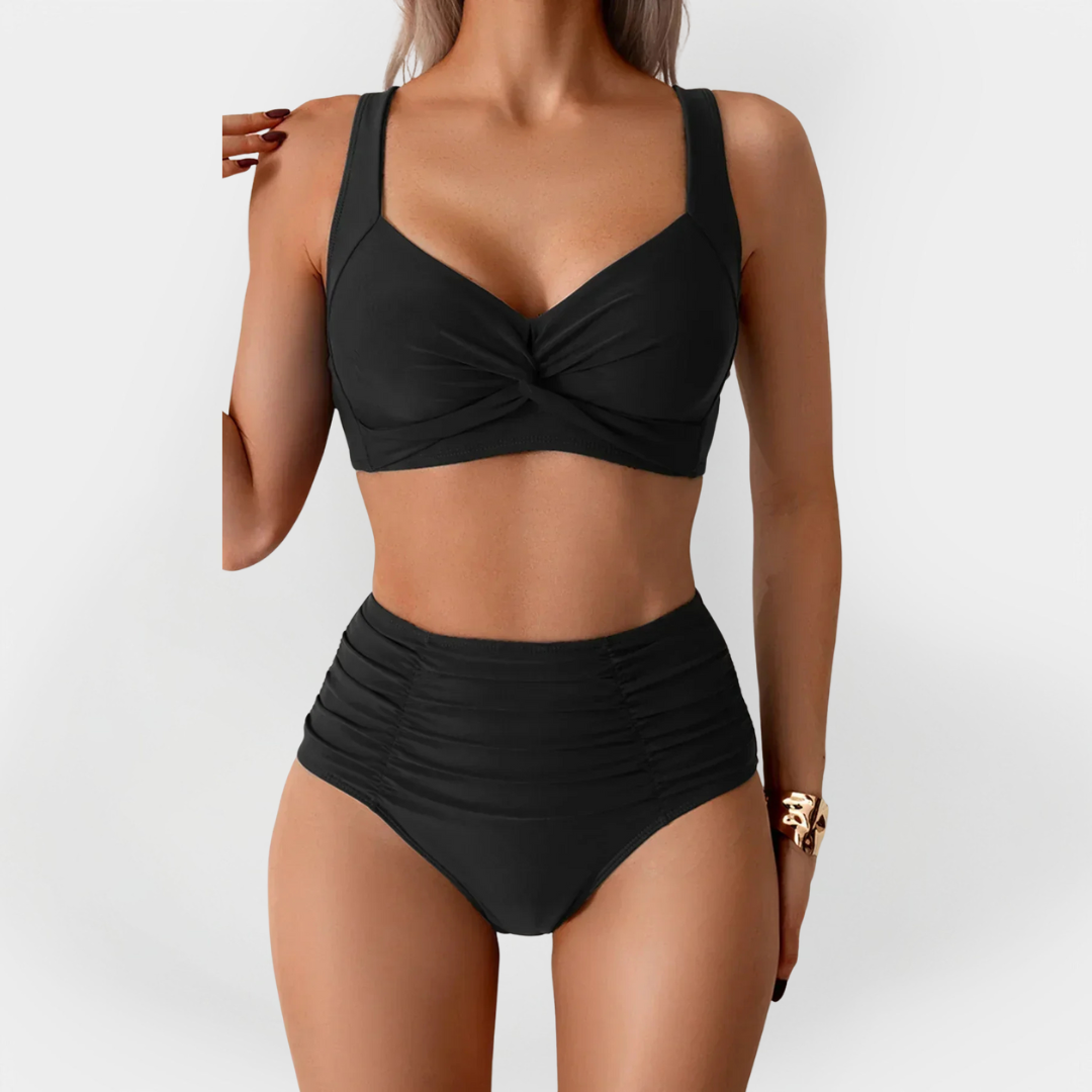 Dámske Vysoké Bikini s Riasením na Hrudníku