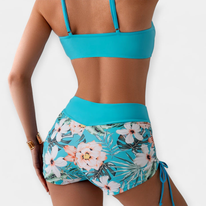 Bikini s vysokým pásom s tropickými vzormi