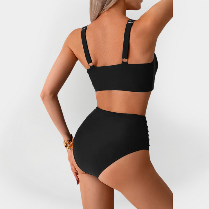 Dámske Vysoké Bikini s Riasením na Hrudníku