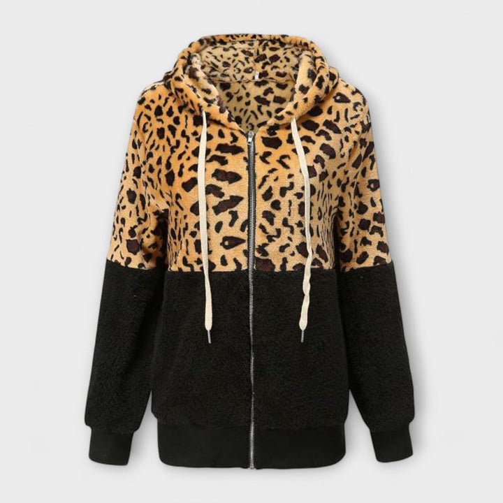 Lea - Fleece mikina s kapucňou v leopardom vzore