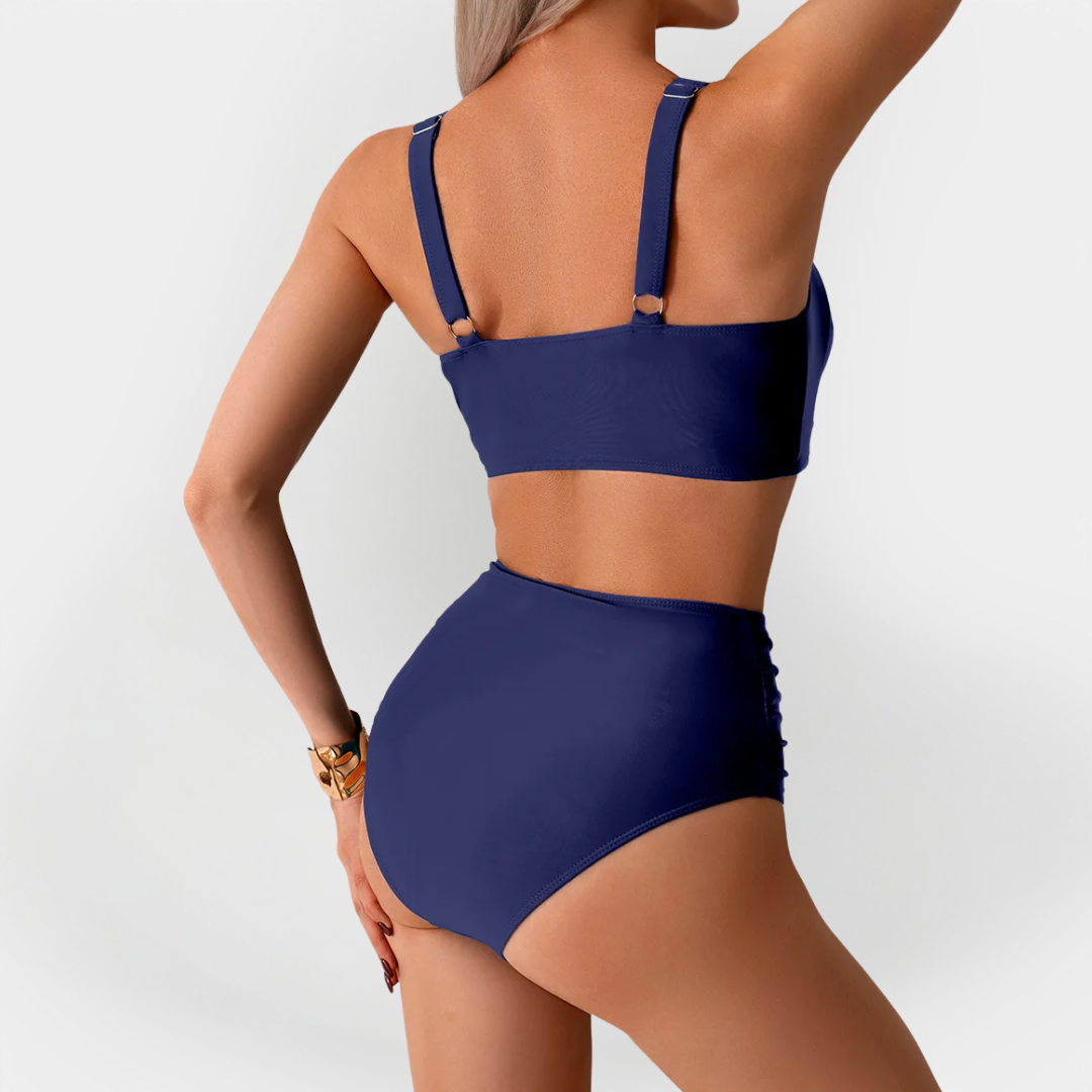 Dámske Vysoké Bikini s Riasením na Hrudníku