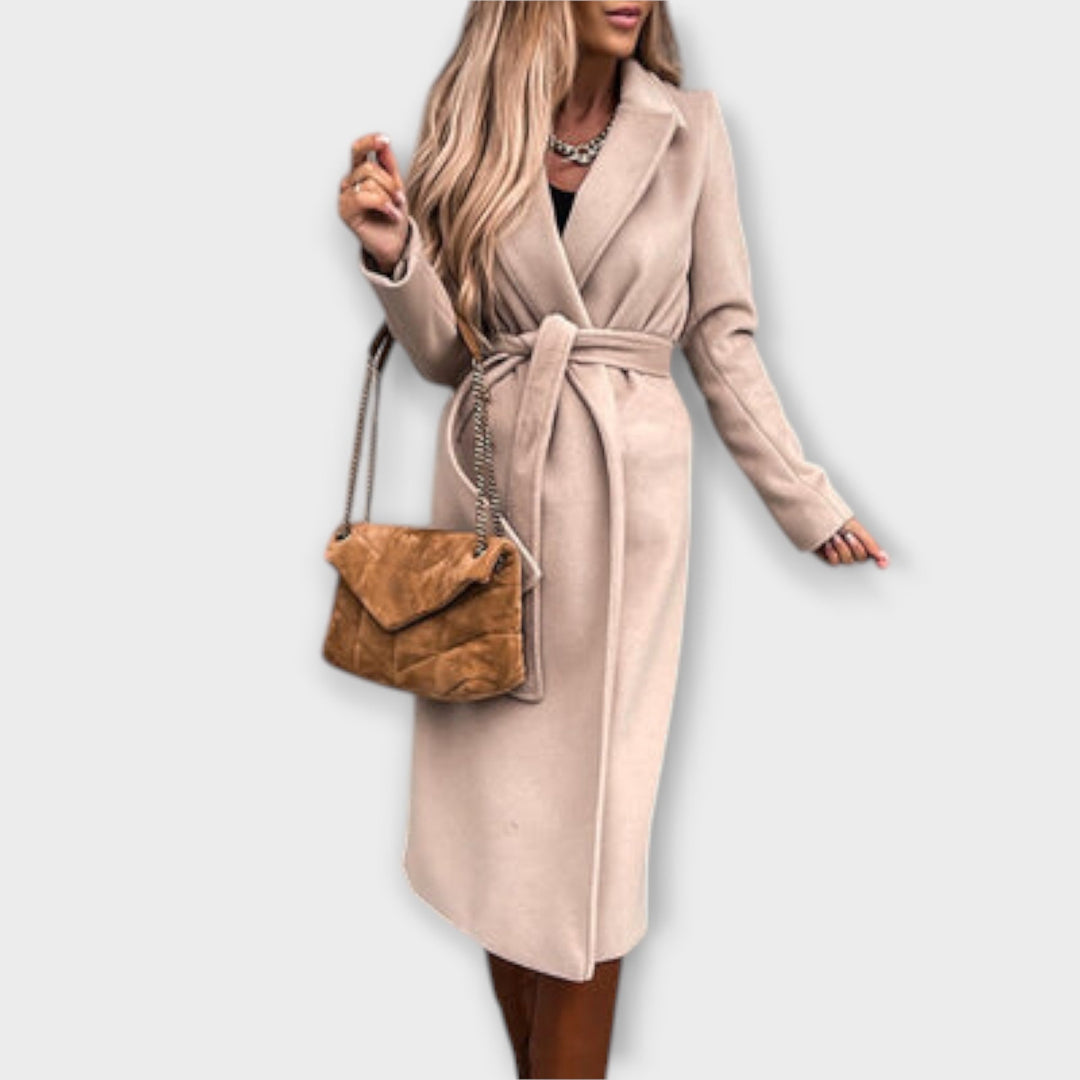 Eliza - Elegantný Dlhý Kabát s Opaskom