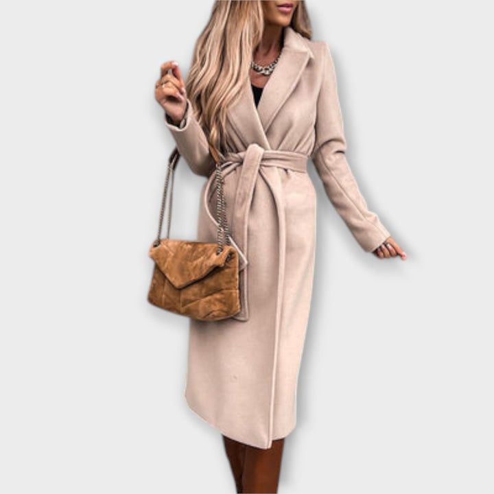 Eliza - Elegantný Dlhý Kabát s Opaskom