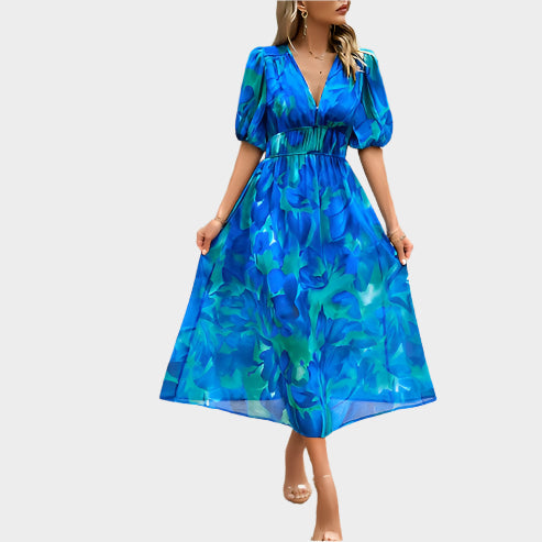 Elegantné Midi Šaty s Puff Rukávmi