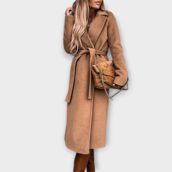 Eliza - Elegantný Dlhý Kabát s Opaskom