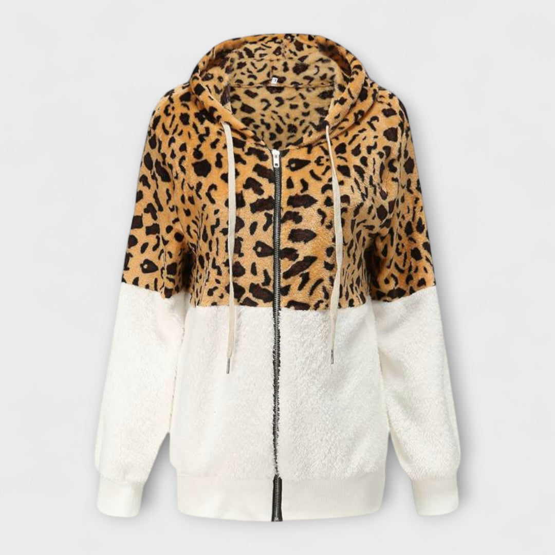 Lea - Fleece mikina s kapucňou v leopardom vzore