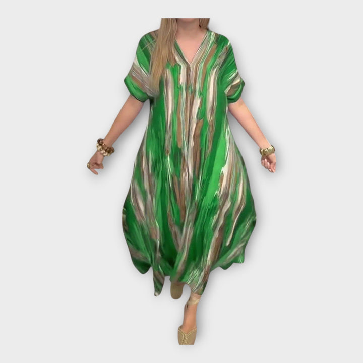 Dlhé kaftan s V výstrihom a širokými rukávmi