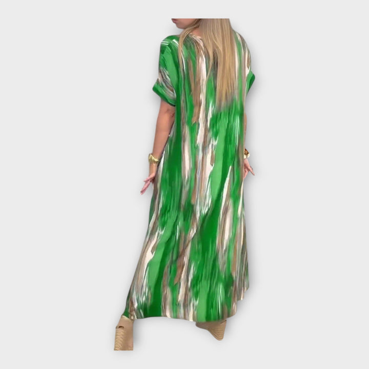 Dlhé kaftan s V výstrihom a širokými rukávmi