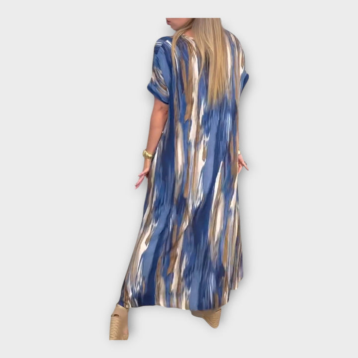 Dlhé kaftan s V výstrihom a širokými rukávmi