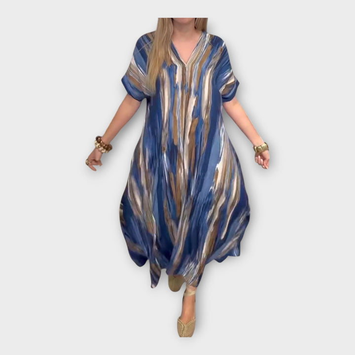Dlhé kaftan s V výstrihom a širokými rukávmi