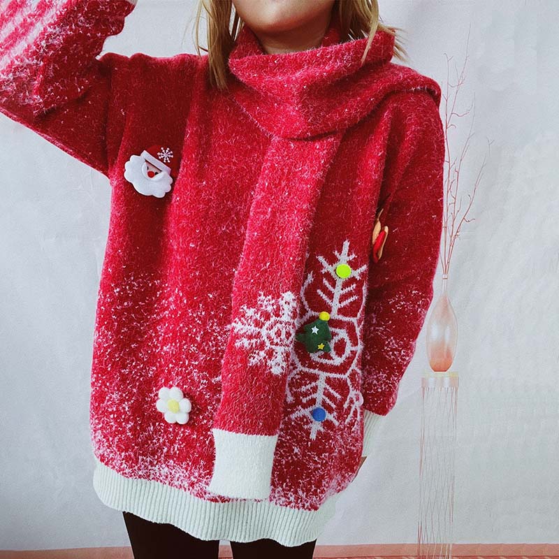 Dvojdielna súprava z vianočného pulóvra a šálu