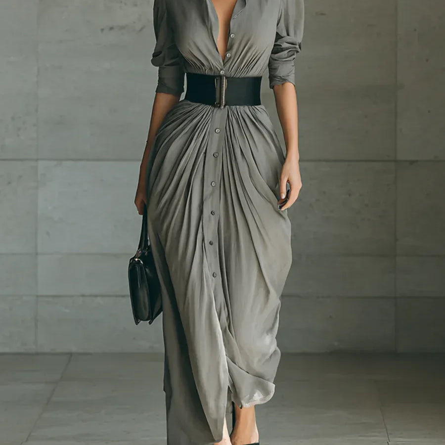 Isabela – Vestido camisero maxi de elegancia fluida - Chloe Léa