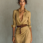 Camila – Vestido Camisero Maxi con Efecto Draped - Chloe Léa