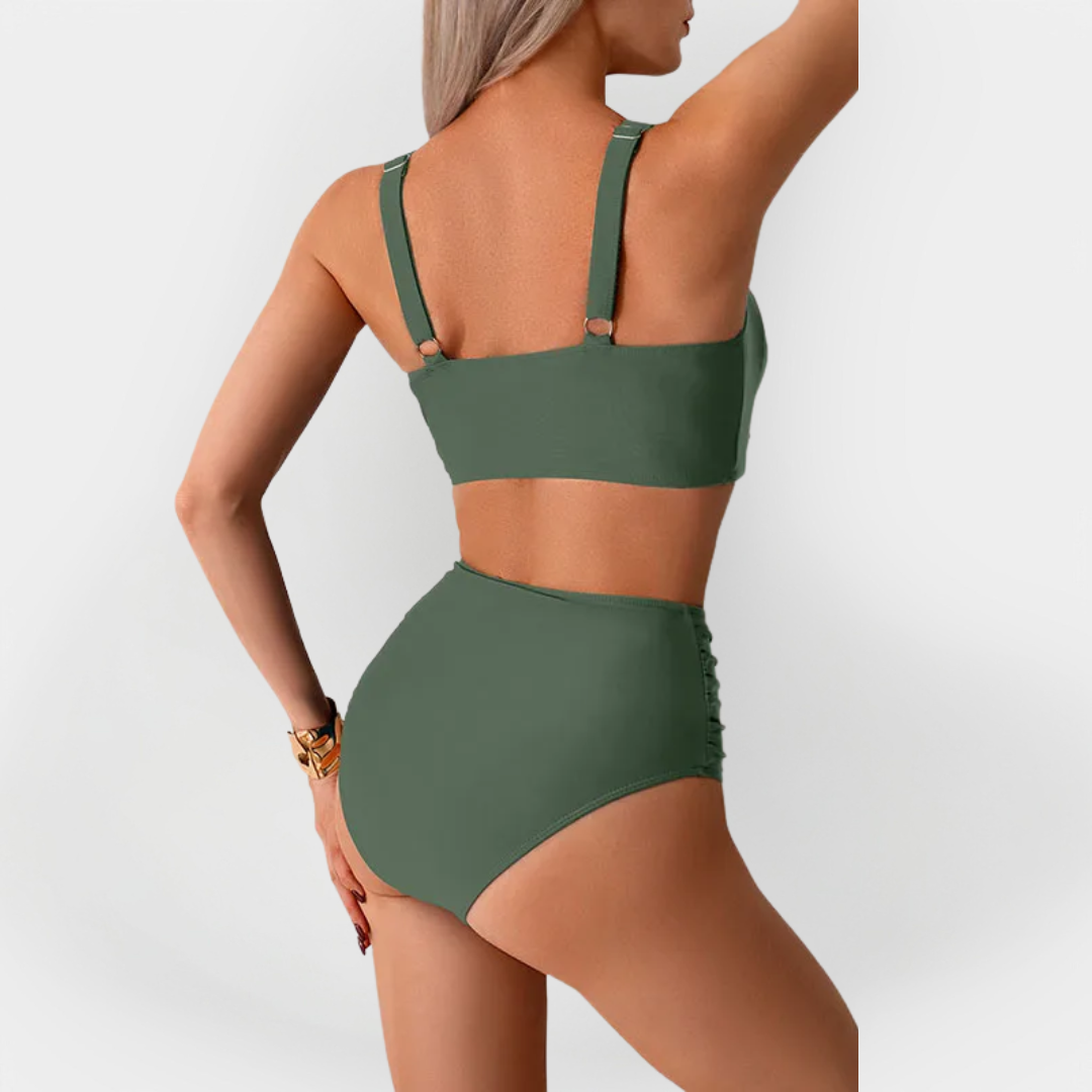 Dámske Vysoké Bikini s Riasením na Hrudníku