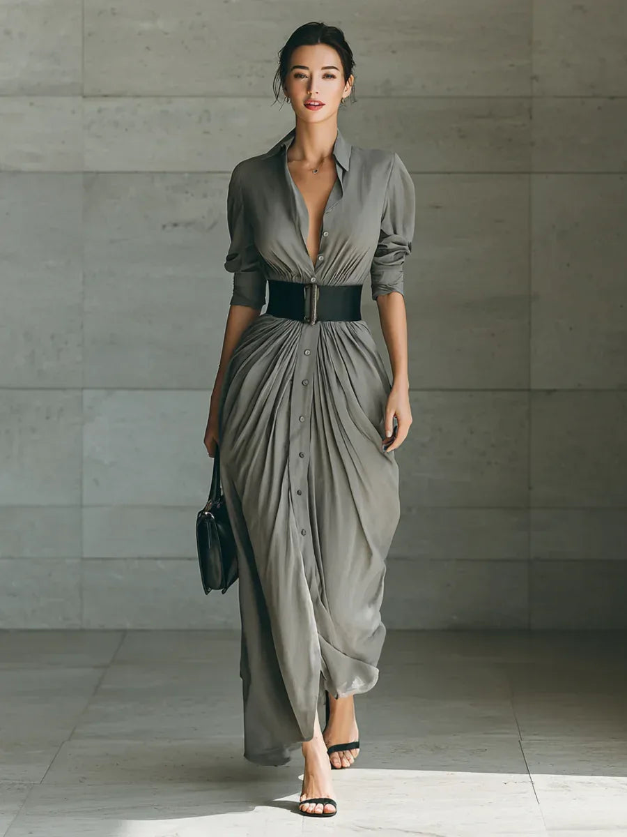 Isabela – Vestido camisero maxi de elegancia fluida - Chloe Léa