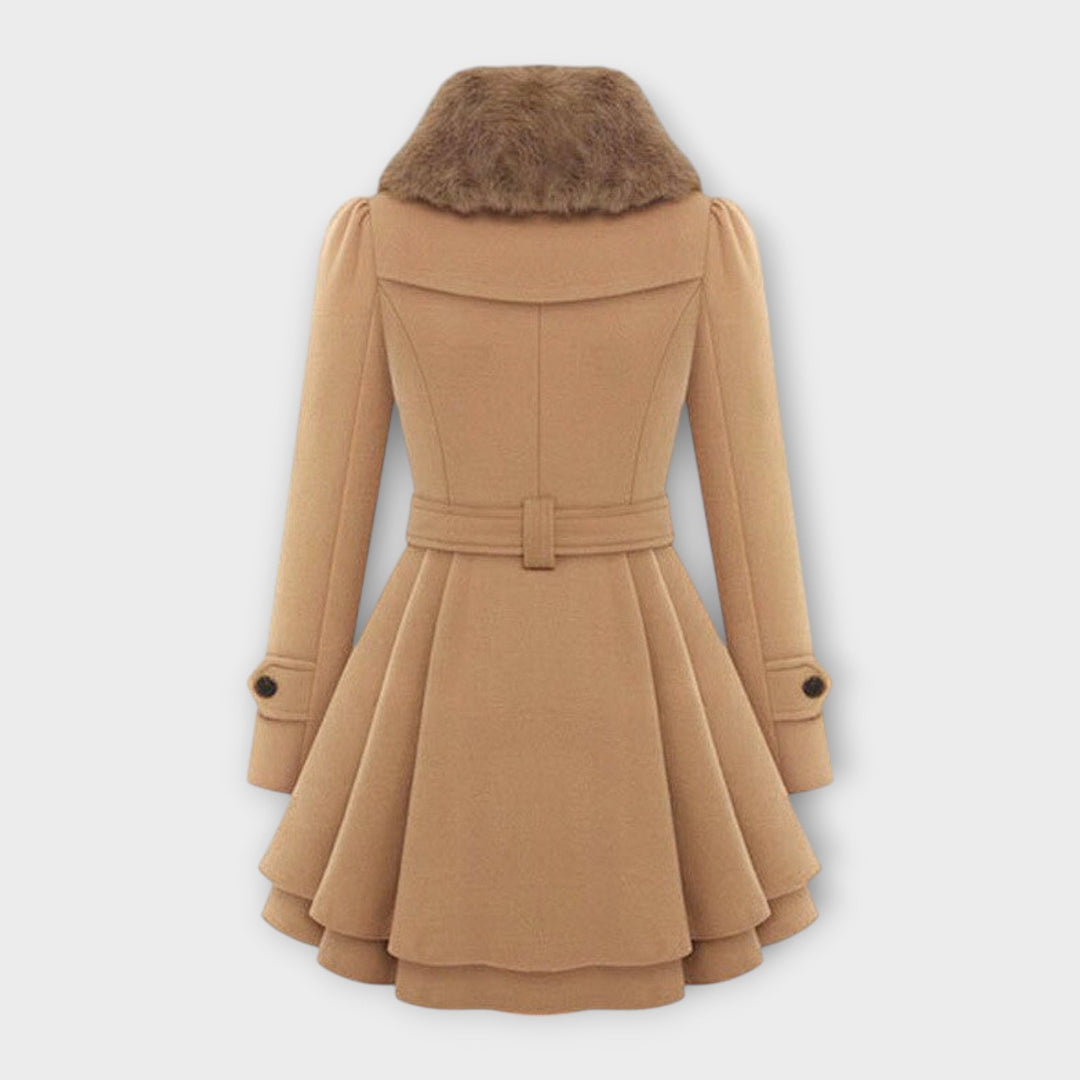 Emma - Elegantný Kabát s Umelým Kožušinovým Golierom