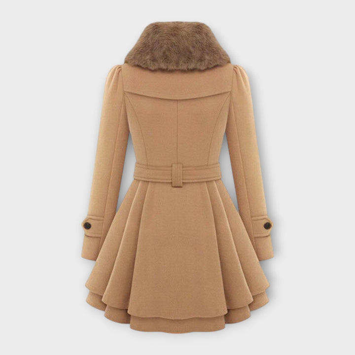 Emma - Elegantný Kabát s Umelým Kožušinovým Golierom