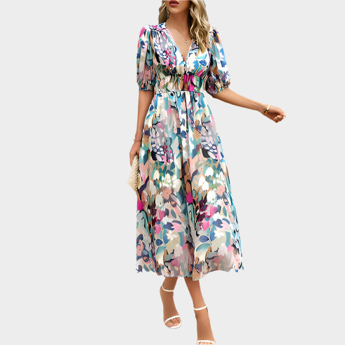 Elegantné Midi Šaty s Puff Rukávmi