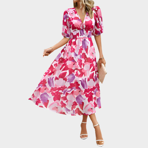 Elegantné Midi Šaty s Puff Rukávmi