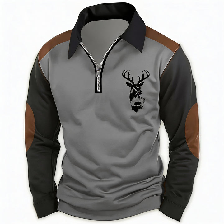 CHLOE LÉA™ – Pánsky polozipsový pulóver s motívom jeleňa