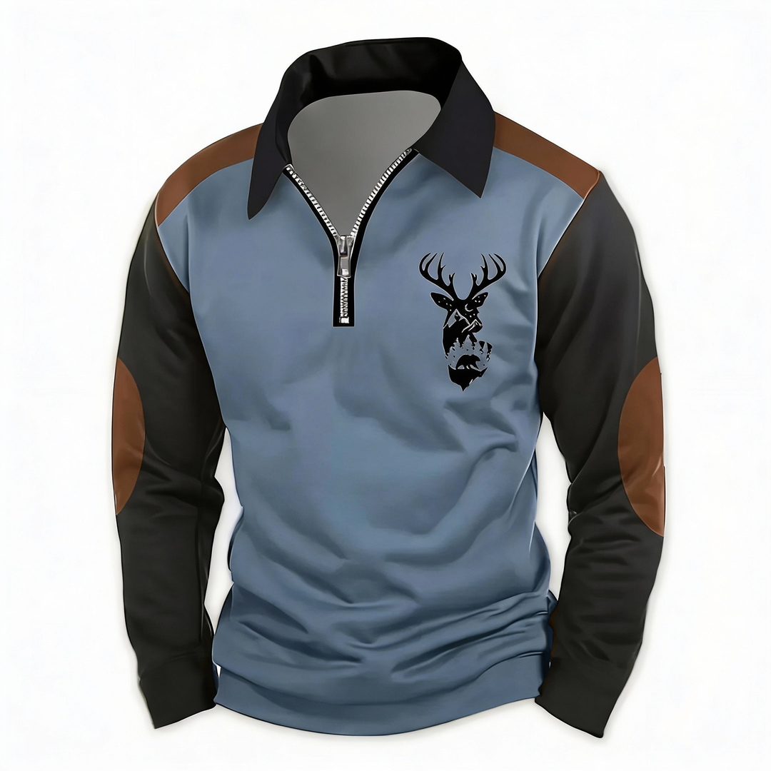 CHLOE LÉA™ – Pánsky polozipsový pulóver s motívom jeleňa