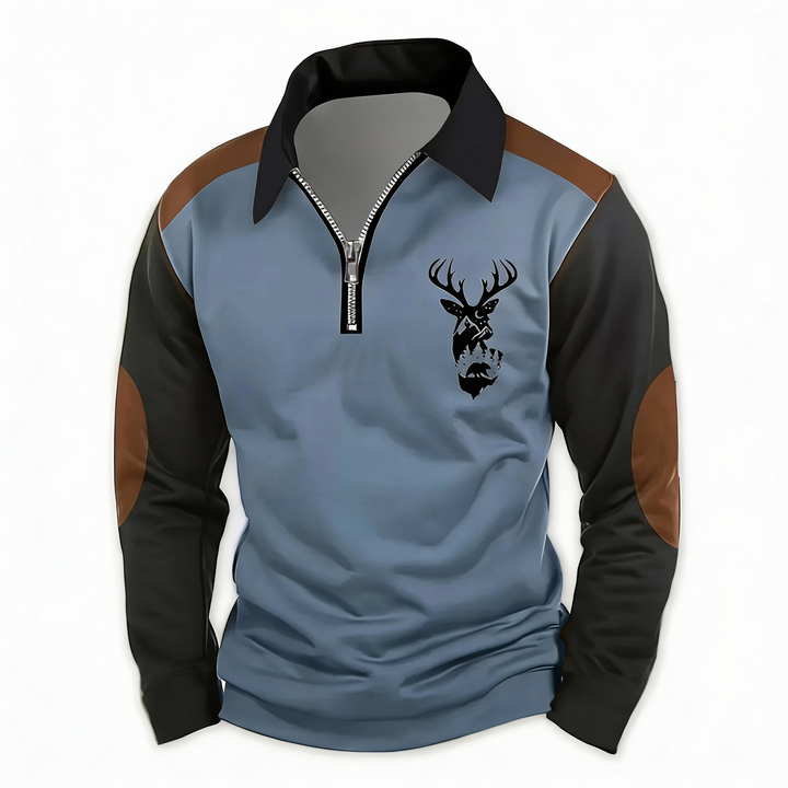 CHLOE LÉA™ – Pánsky polozipsový pulóver s motívom jeleňa