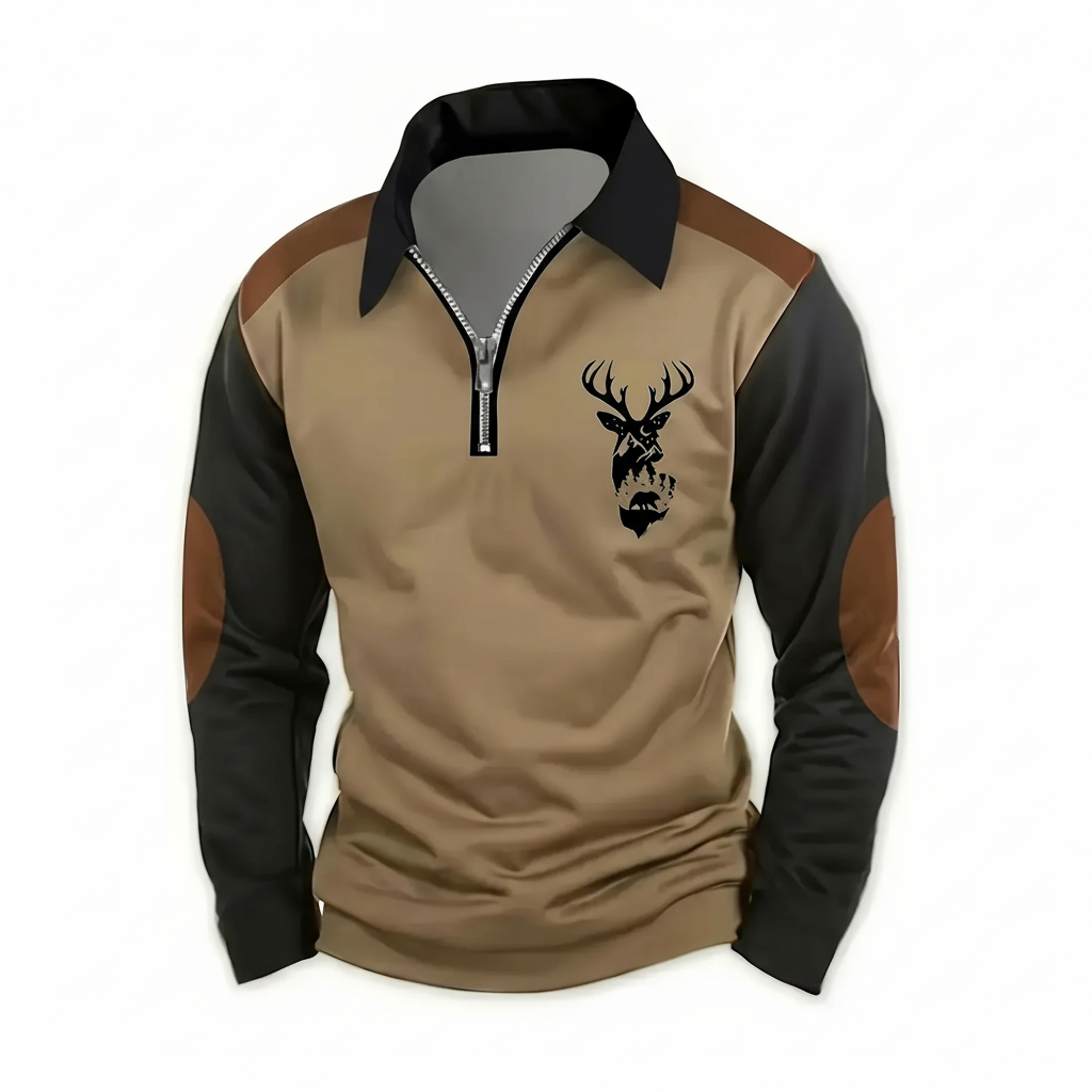 CHLOE LÉA™ – Pánsky polozipsový pulóver s motívom jeleňa