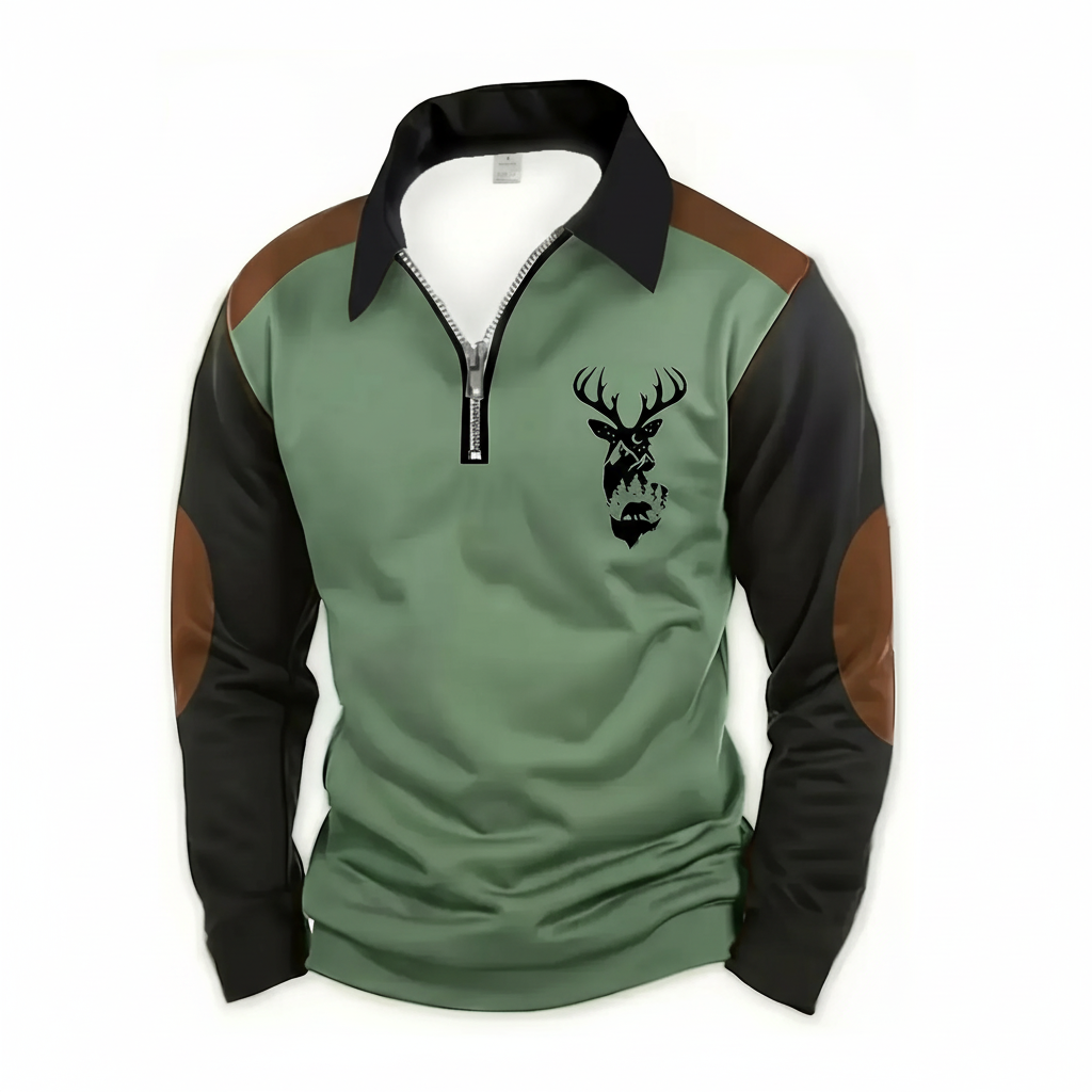 CHLOE LÉA™ – Pánsky polozipsový pulóver s motívom jeleňa