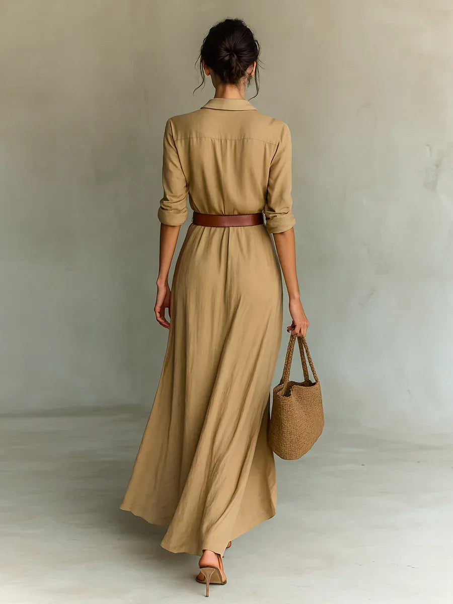 Camila – Vestido Camisero Maxi con Efecto Draped - Chloe Léa