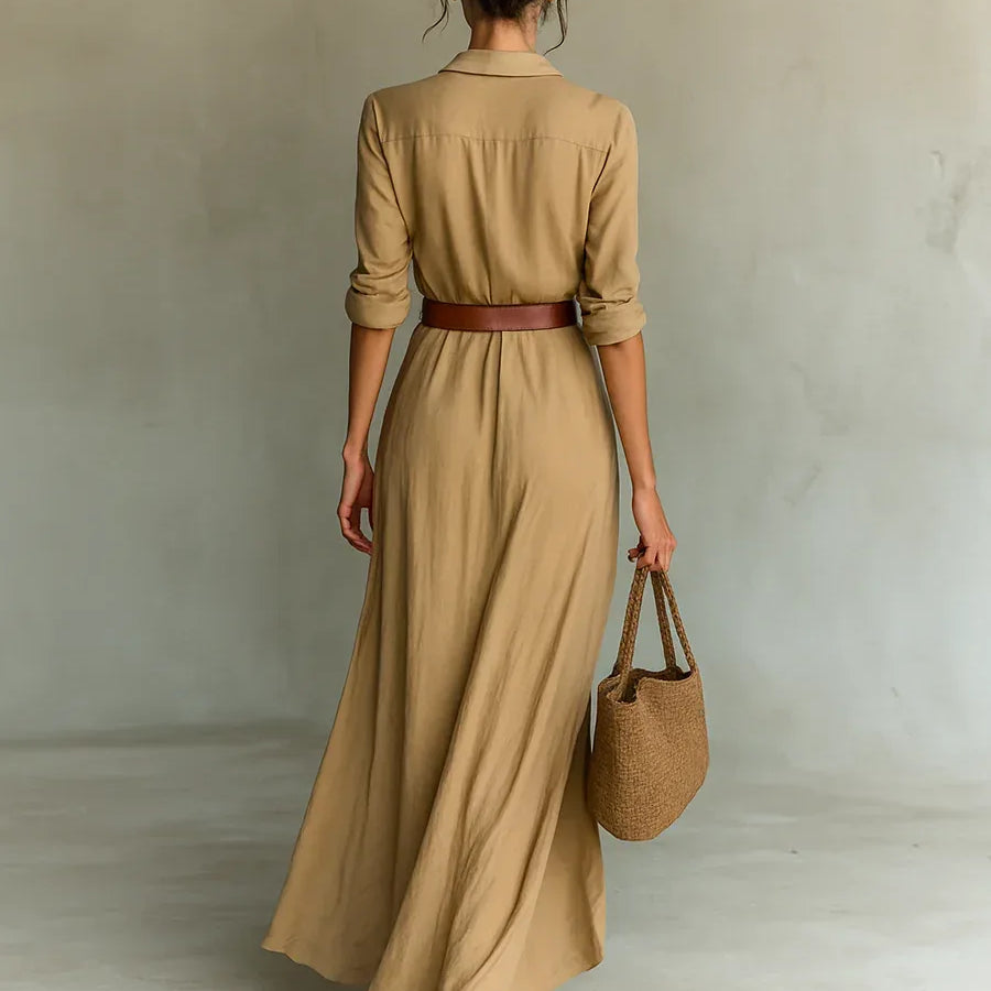 Camila – Vestido Camisero Maxi con Efecto Draped - Chloe Léa